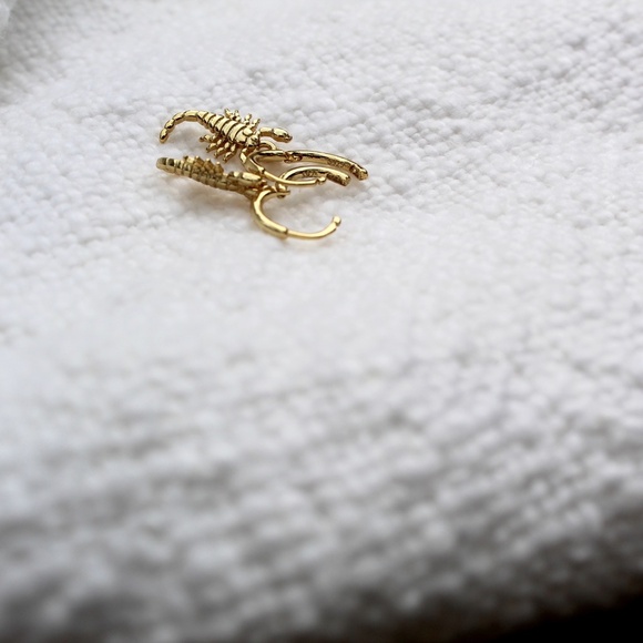 Sterling Silver Gold Scorpion Hoop Earrings - Picture 6 of 7